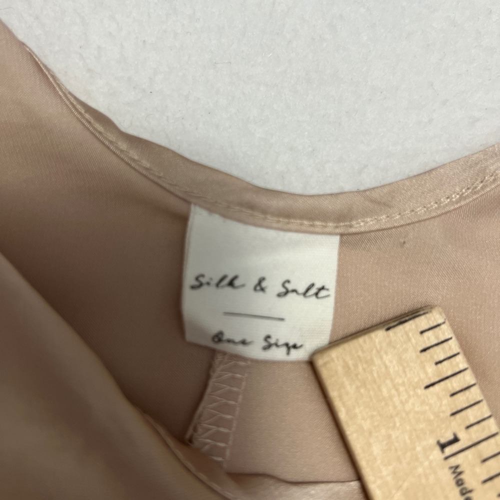 Silk & Salt Go with the Flow Maxi Slip Dress Women OS Beige Satin Trapeze Flowy - Picture 5 of 11